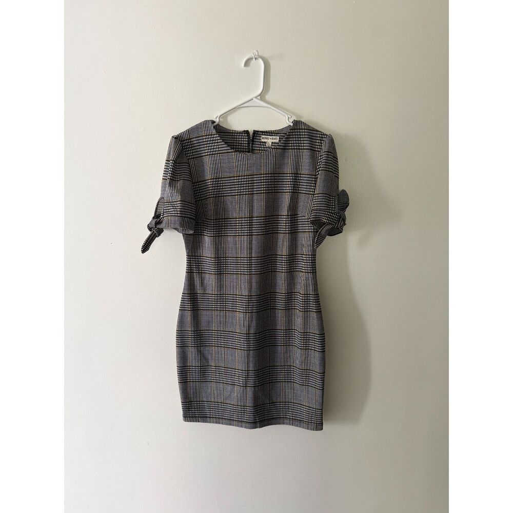 Inspired Hearts Plaid Short Sleeve Dress Black White Yellow Size L Women